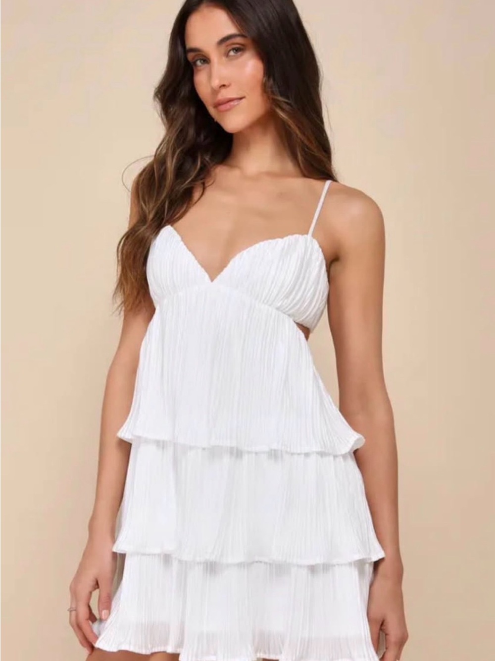 Lulu's White Tiered Pleated Mini Dress